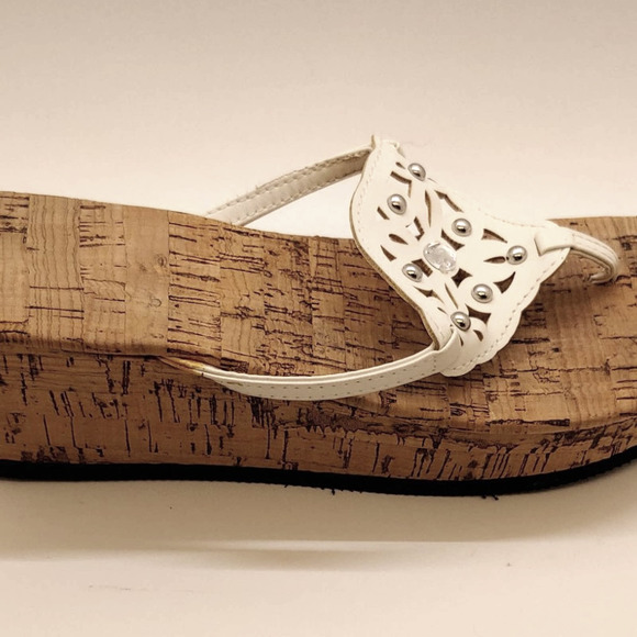 Size 7-8 Sandal Flip Flop Wedge Vegan Shoe White with Bling Glam - Picture 6 of 8